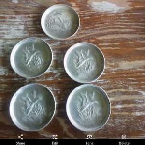 !Lot of 5 Vintage Aluminum Metal Flying Duck Embossed Coasters